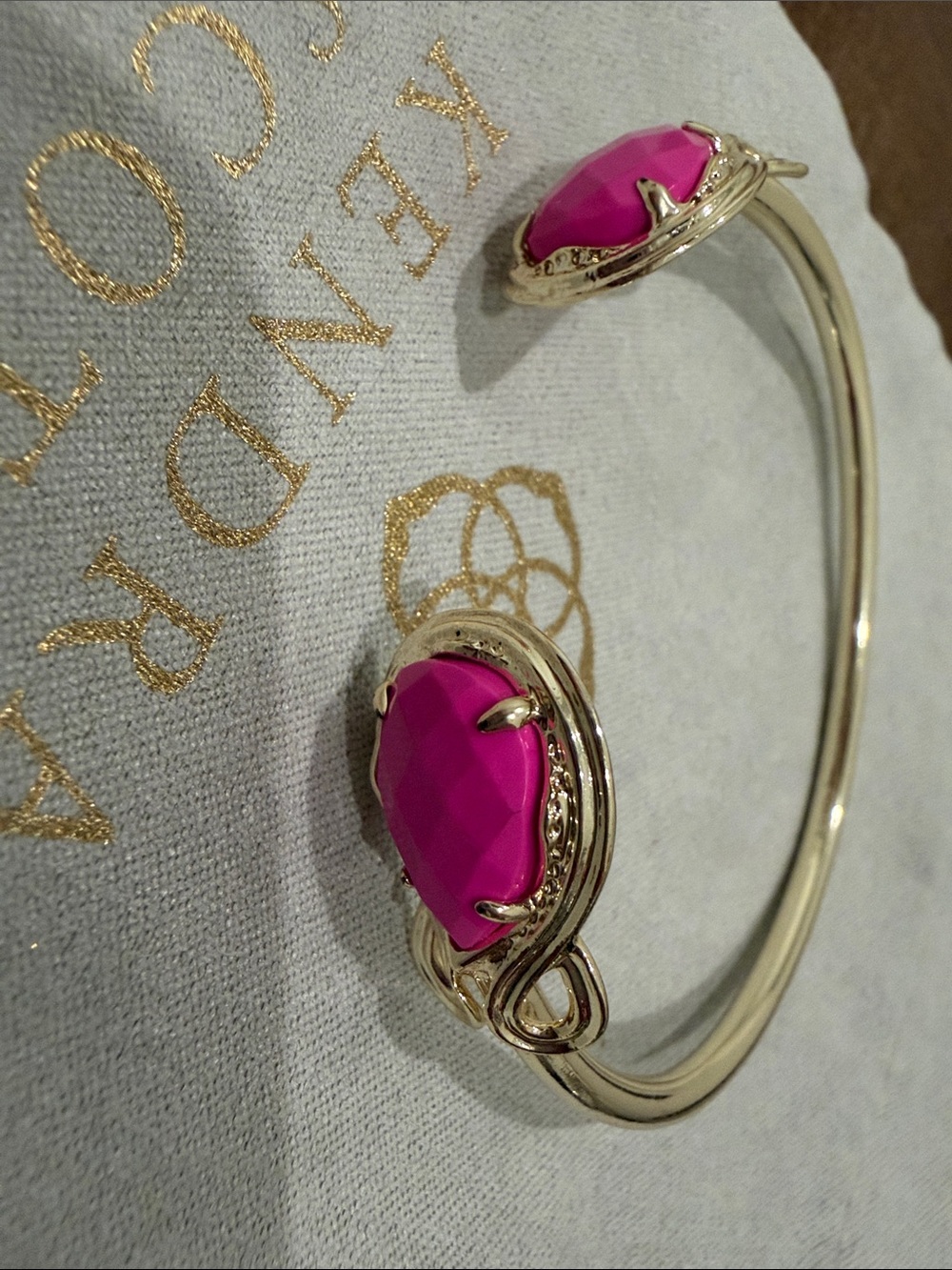Kendra Scott Gold Open Cuff Bracelet with Hot Pink Stones - Picture 8 of 9